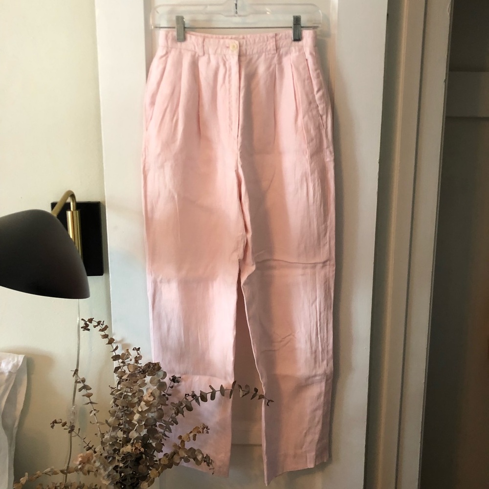 Vintage Pink Pleated Linen Pants